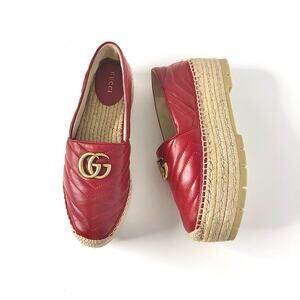 Gucci GG Marmont Charlotte Quilted Matelassé Platform Espadrille 38